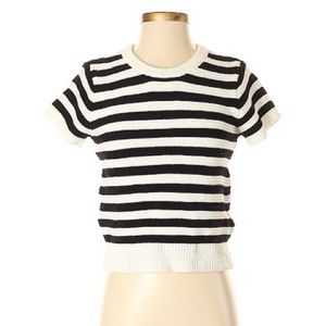 Nicole Miller Striped/Crop Short Sleeve Sweater